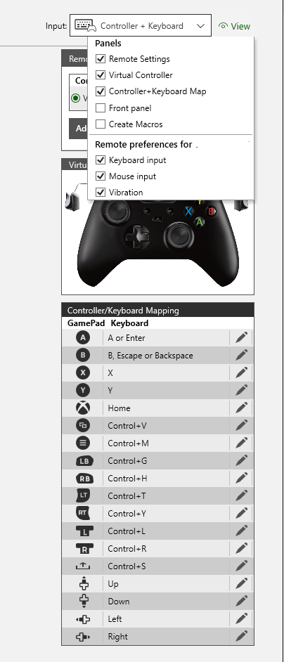 Captura de tela da nova exibição de painel da guia Remote Control do XBOX Manager