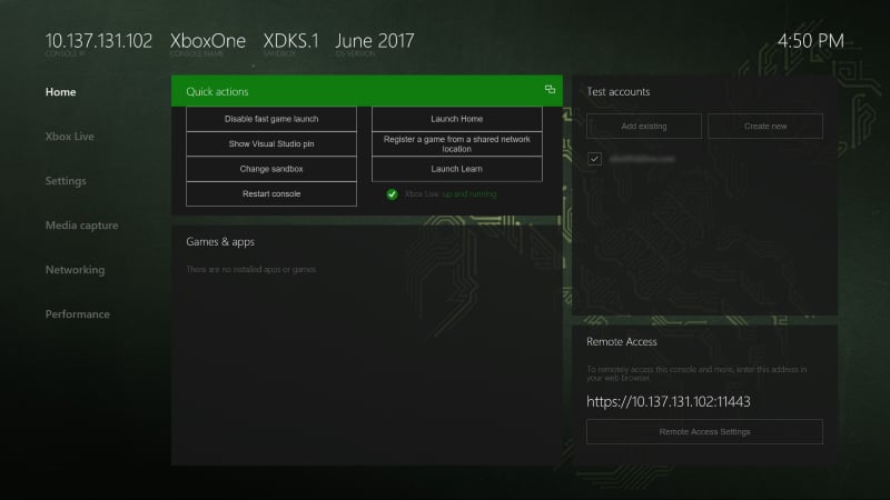 Uma captura de tela do Dev Home que mostra a página Home