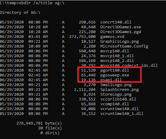 Screenshot of CLI directory that shows the deployed PGO files