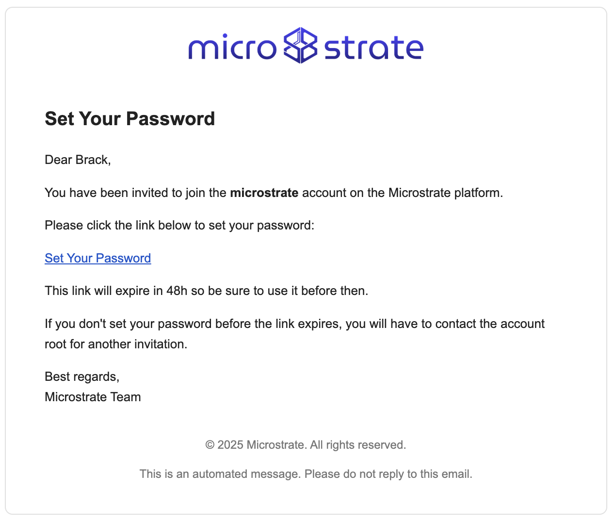 User Invitation Email