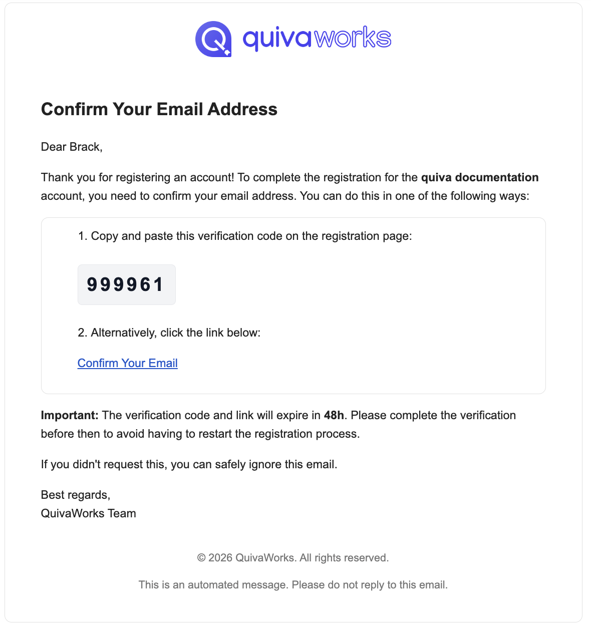 Registration Email