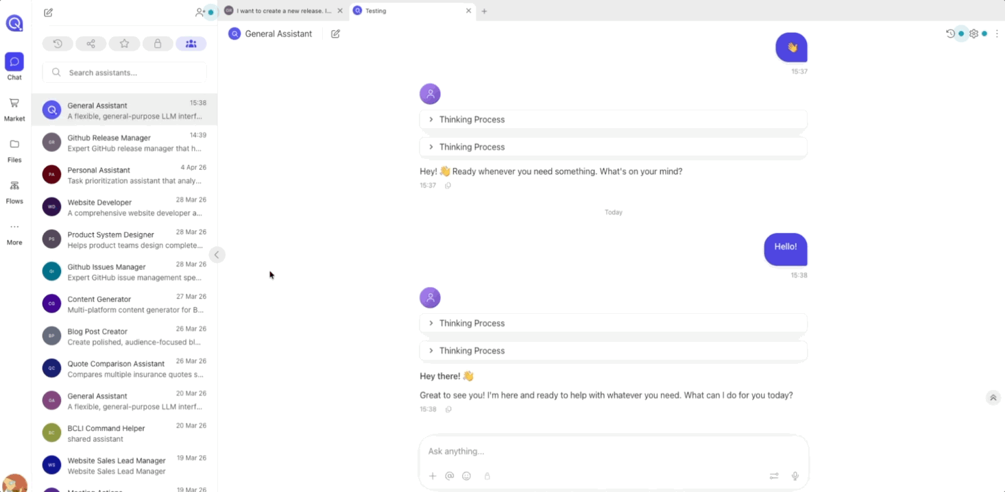 Global tab menu to allow easy context switching