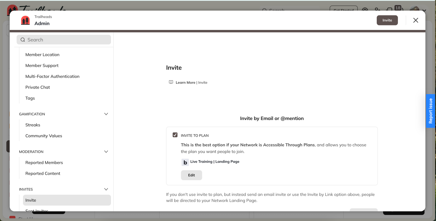 Invite form with sharing options