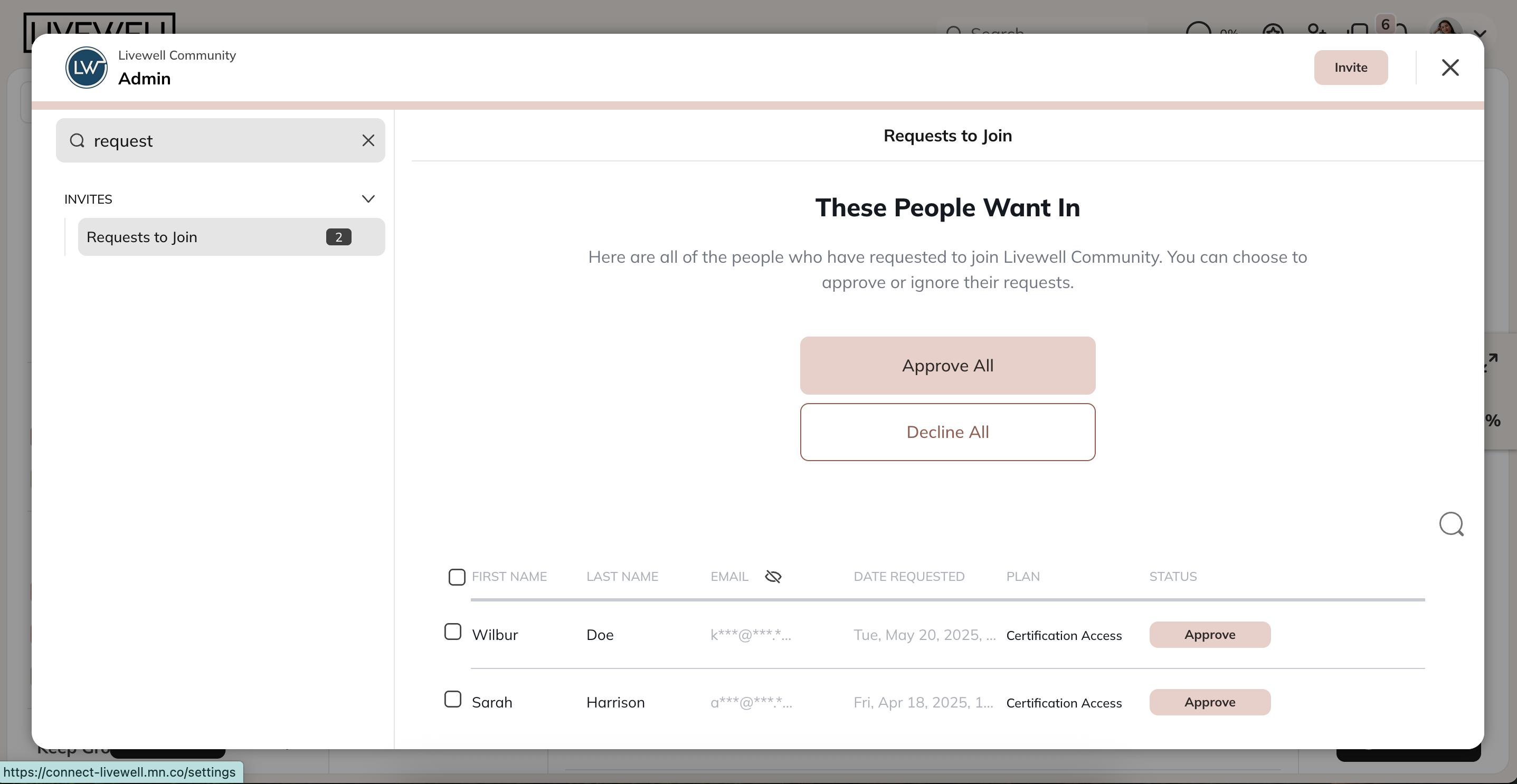 Requests to Join Table