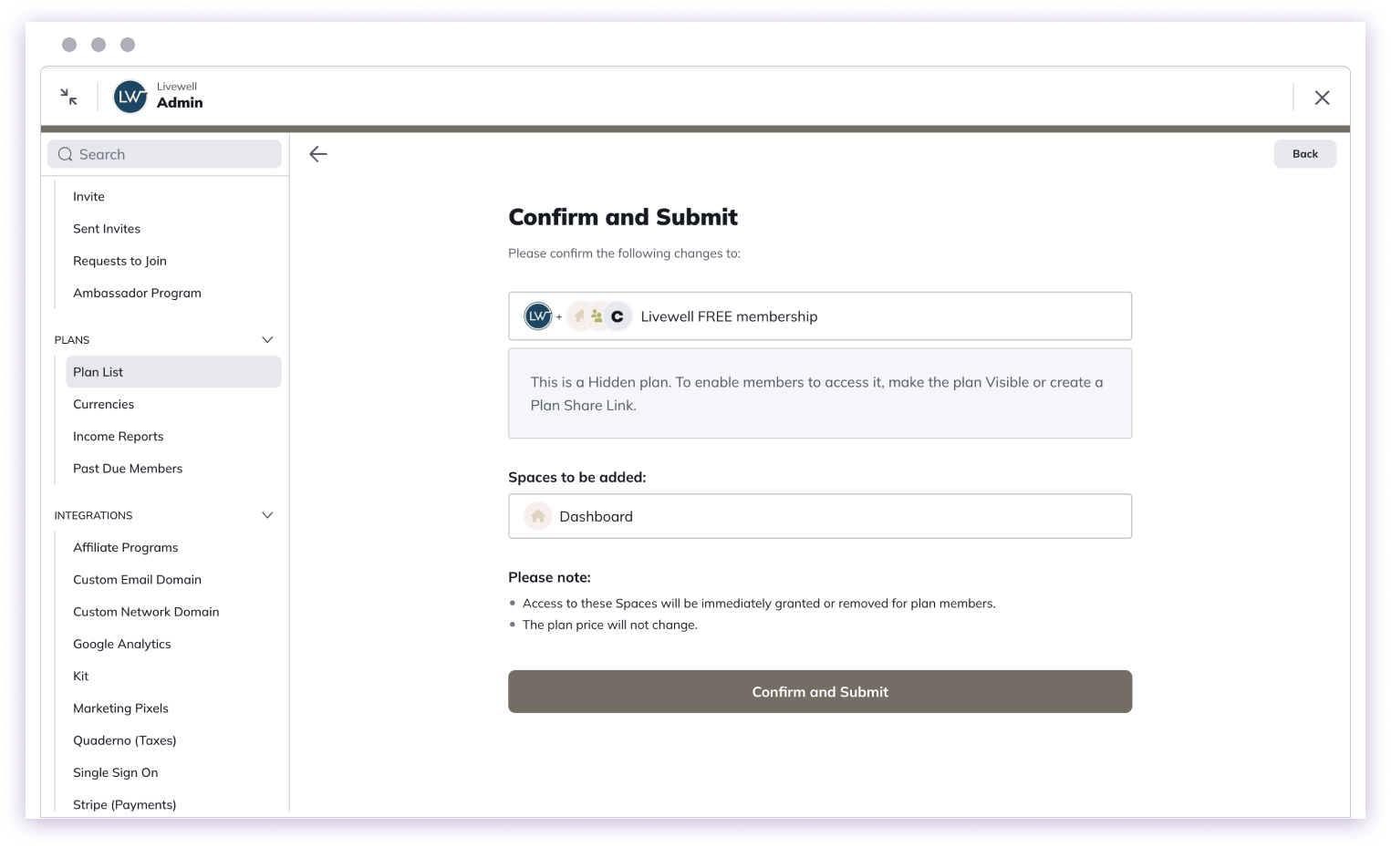 Confirm Plan Changes