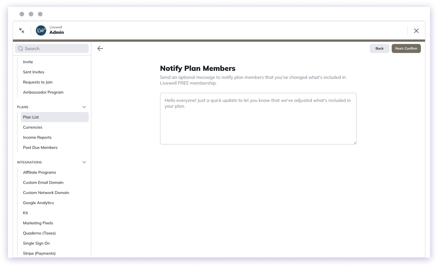 Notification Messaging Screen