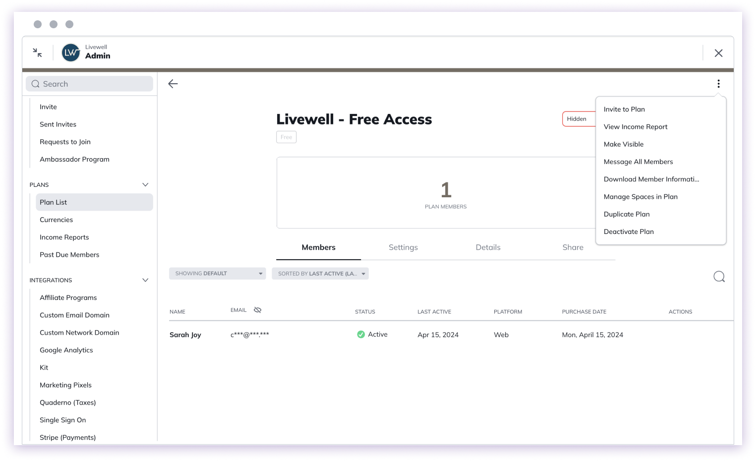 Three-Dot Menu for Managing Spaces