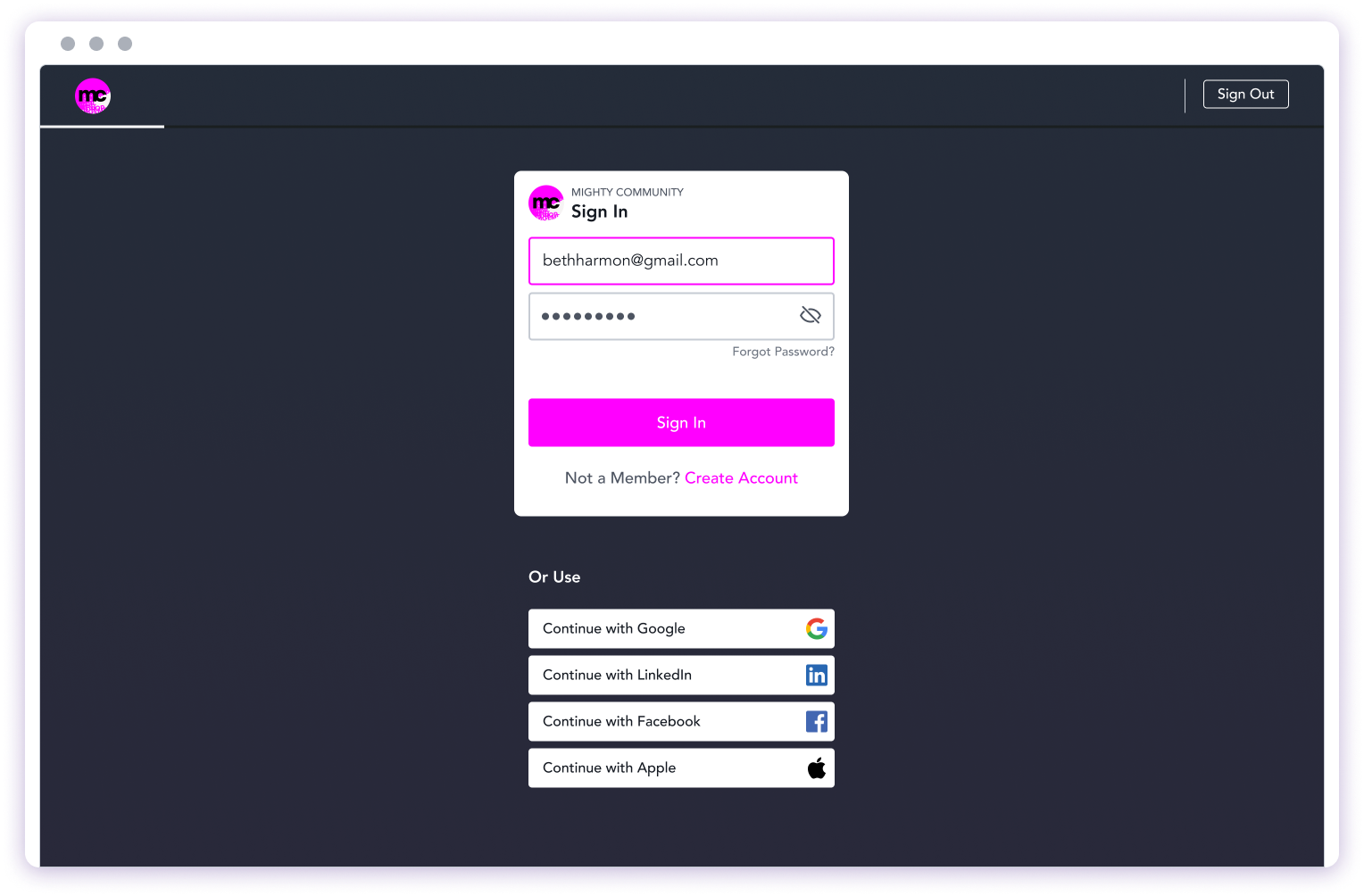 Member Login/Password Reset Screen