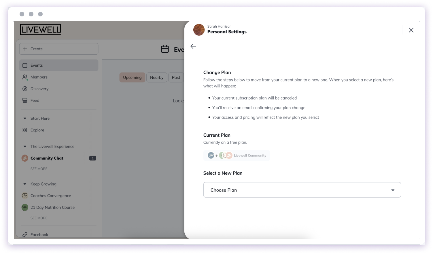 Member Plan Move Screen in Personal Settings