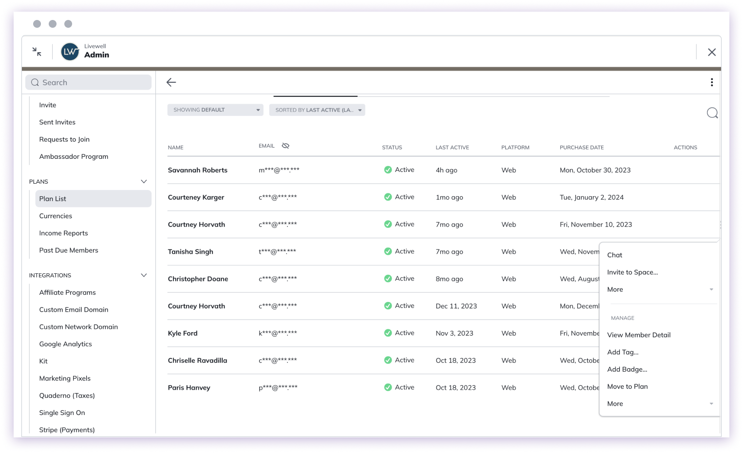 Three-Dot Menu for Moving Member to Plan