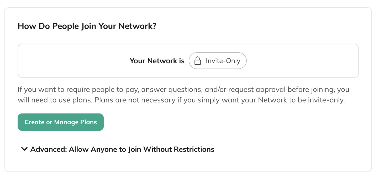 Network Privacy & Access settings for Invite-Only