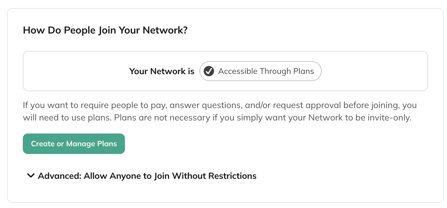 Network Privacy & Access settings for plan-based access