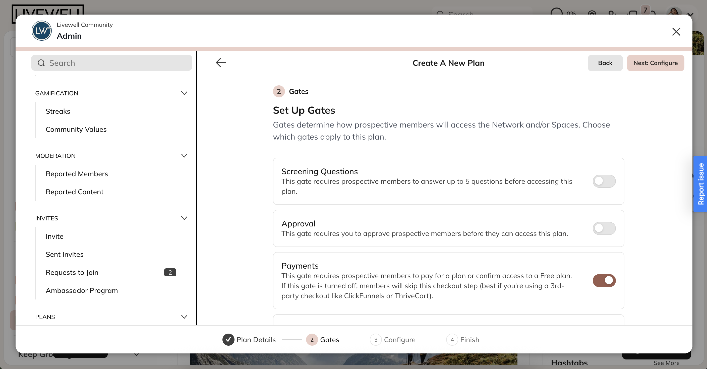 Gates Configuration Screen