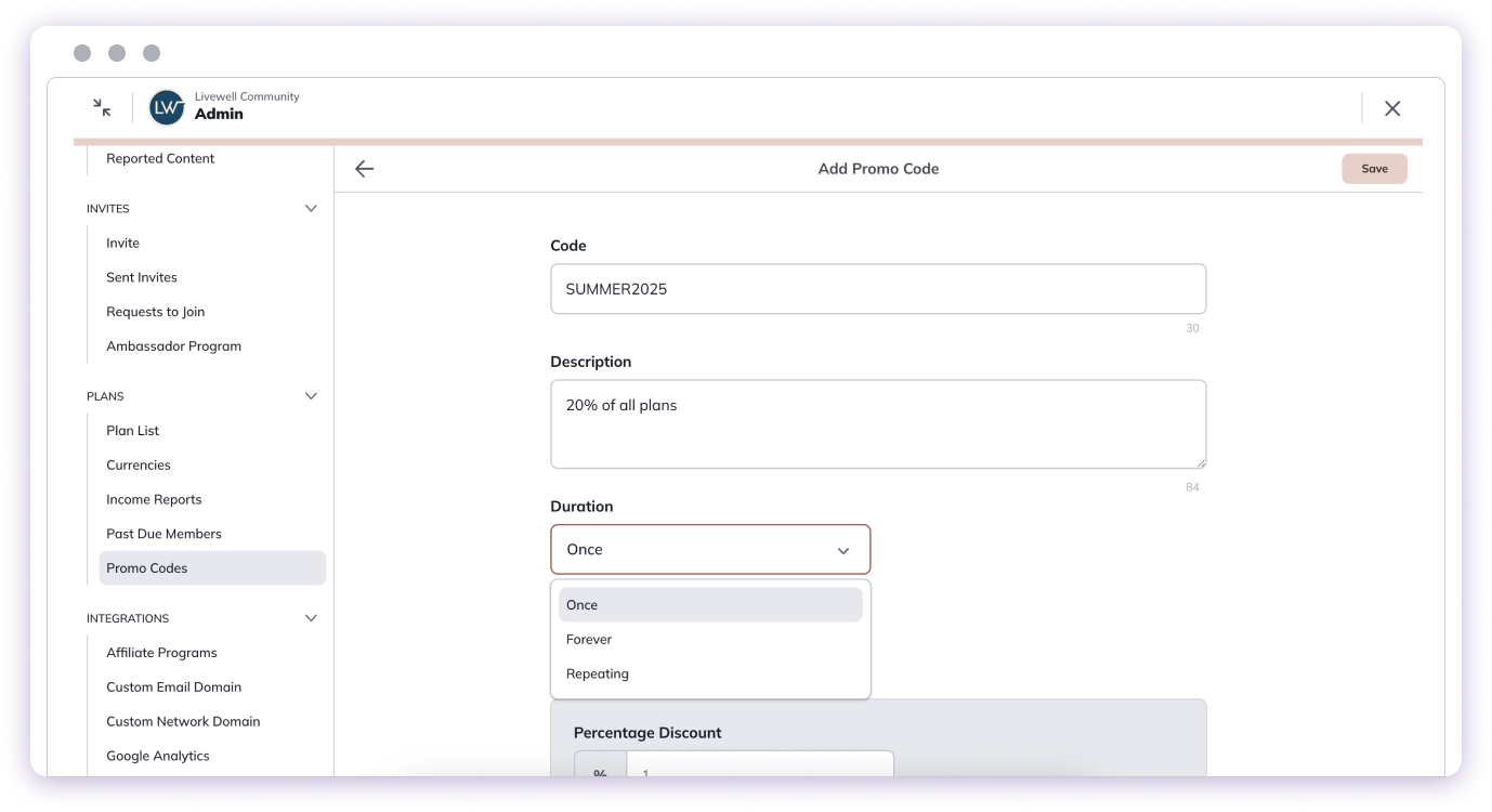 Promo Code Duration Options