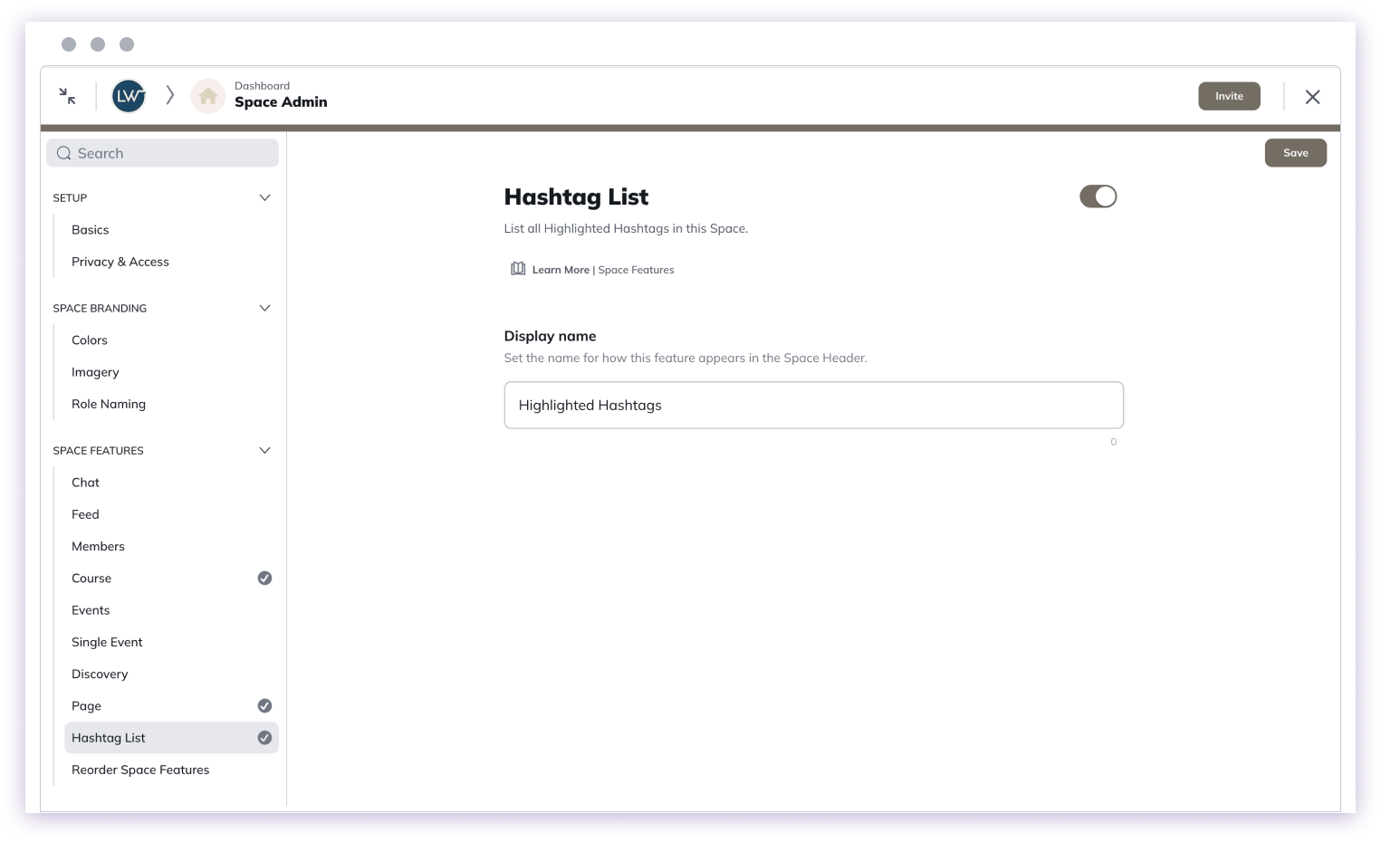 Hashtag List settings