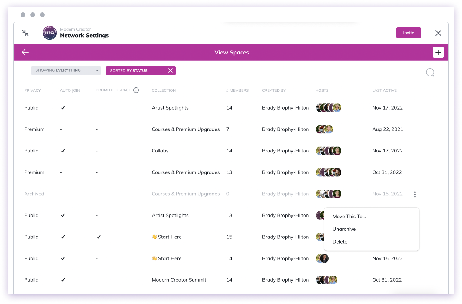 Space Features configuration