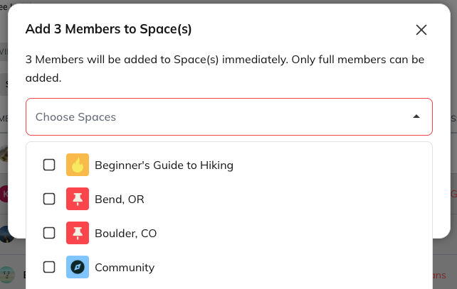 Bulk actions menu for adding members
