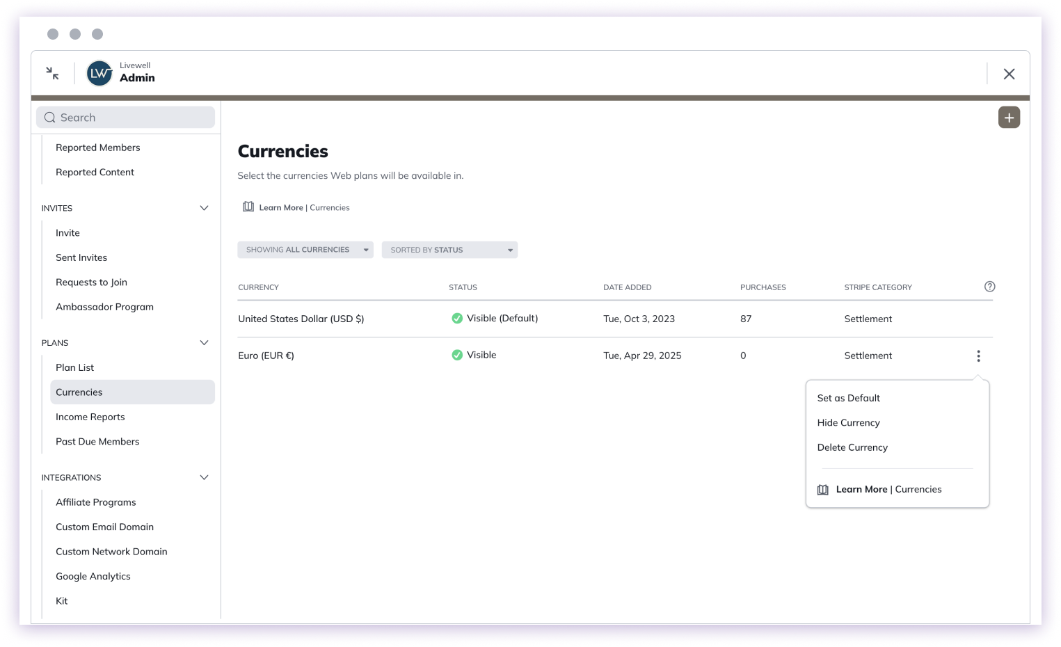 Change Default Currency