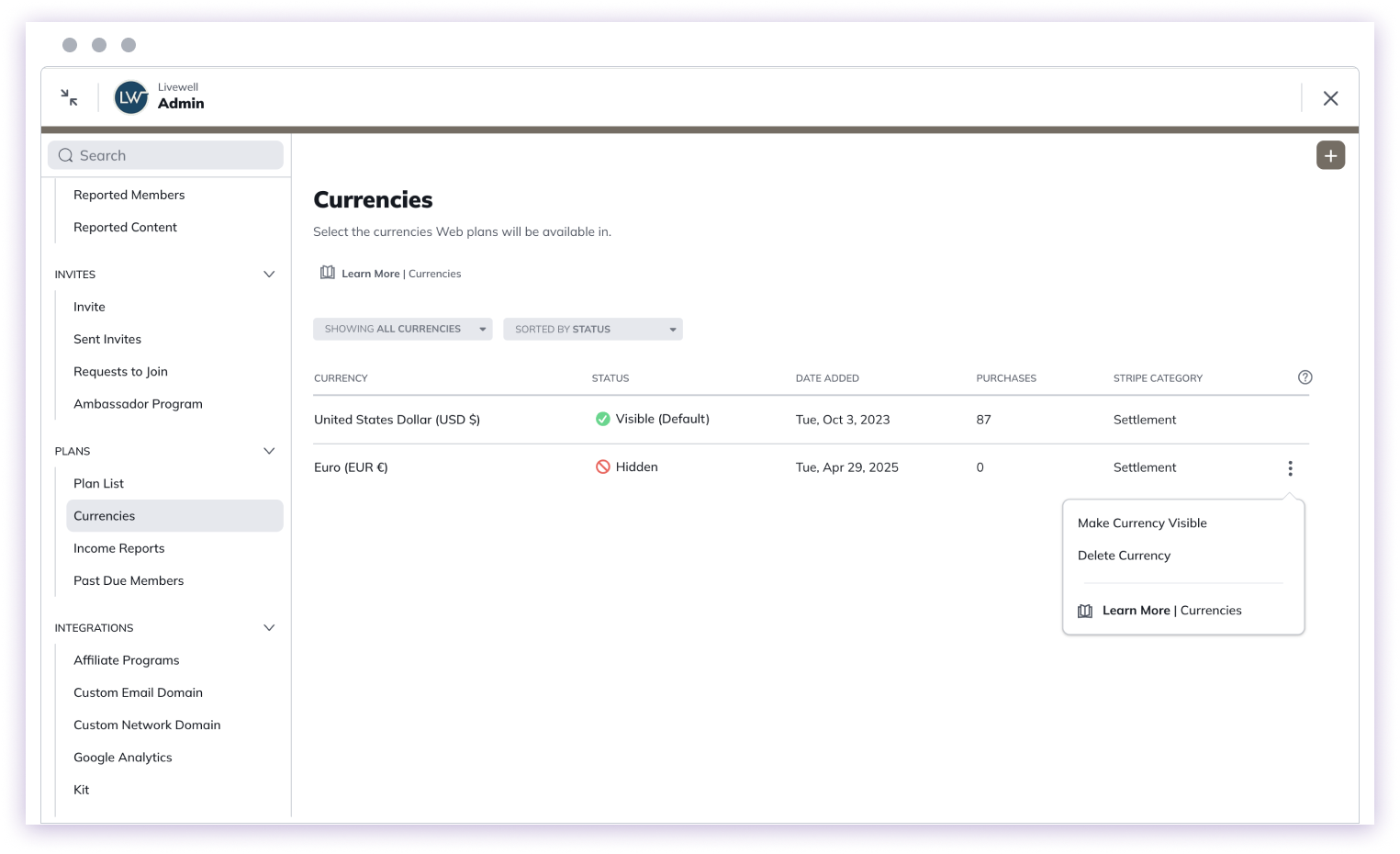 Currency Three-Dot Menu
