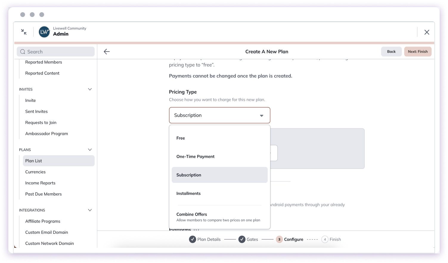 Installment Pricing Type Menu