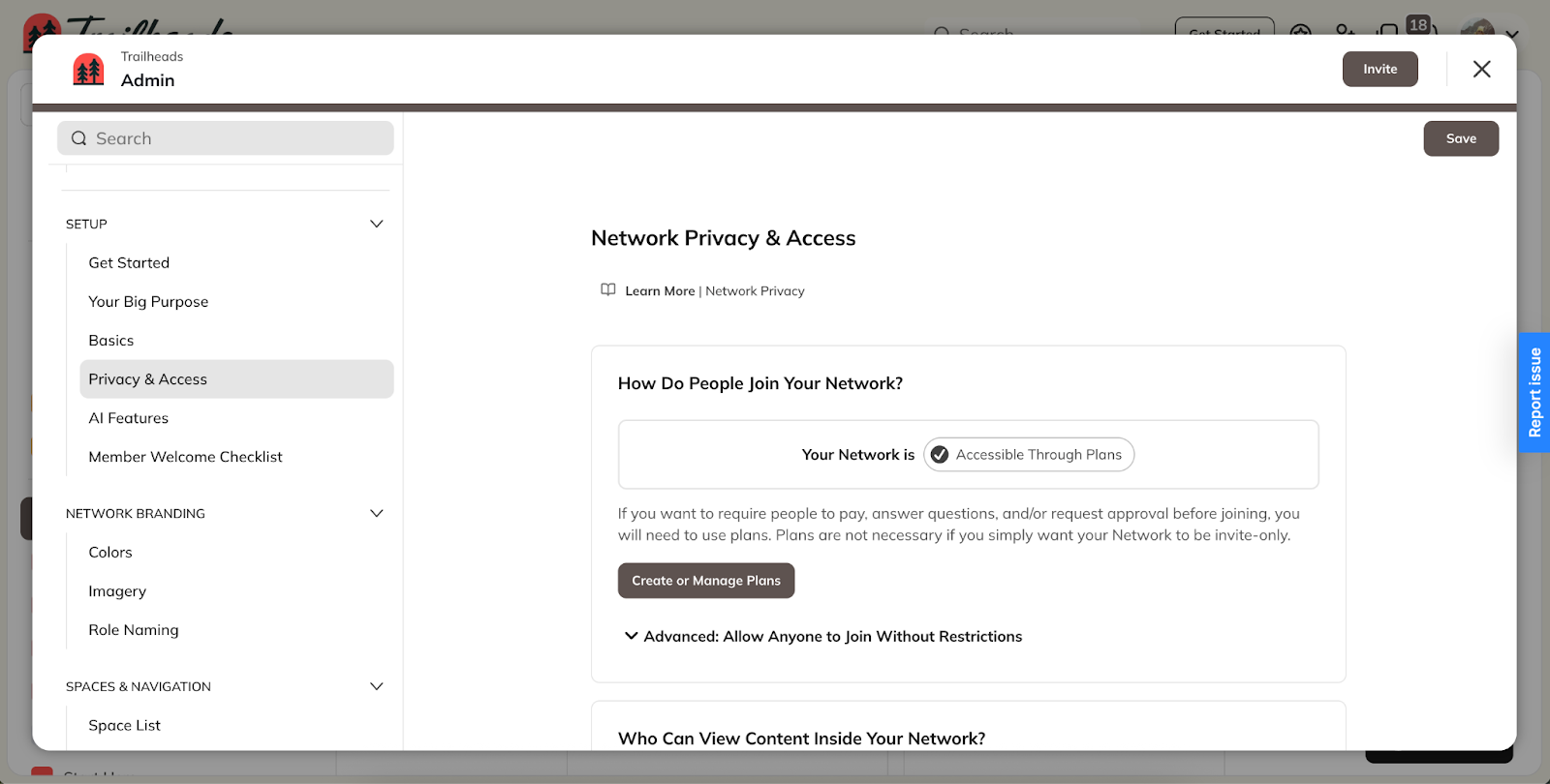 Plan invitation interface
