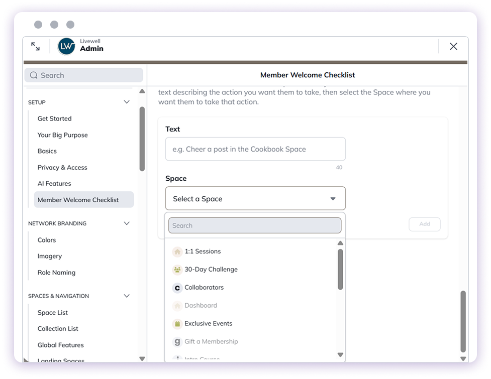 Welcome Section in Space Feed
