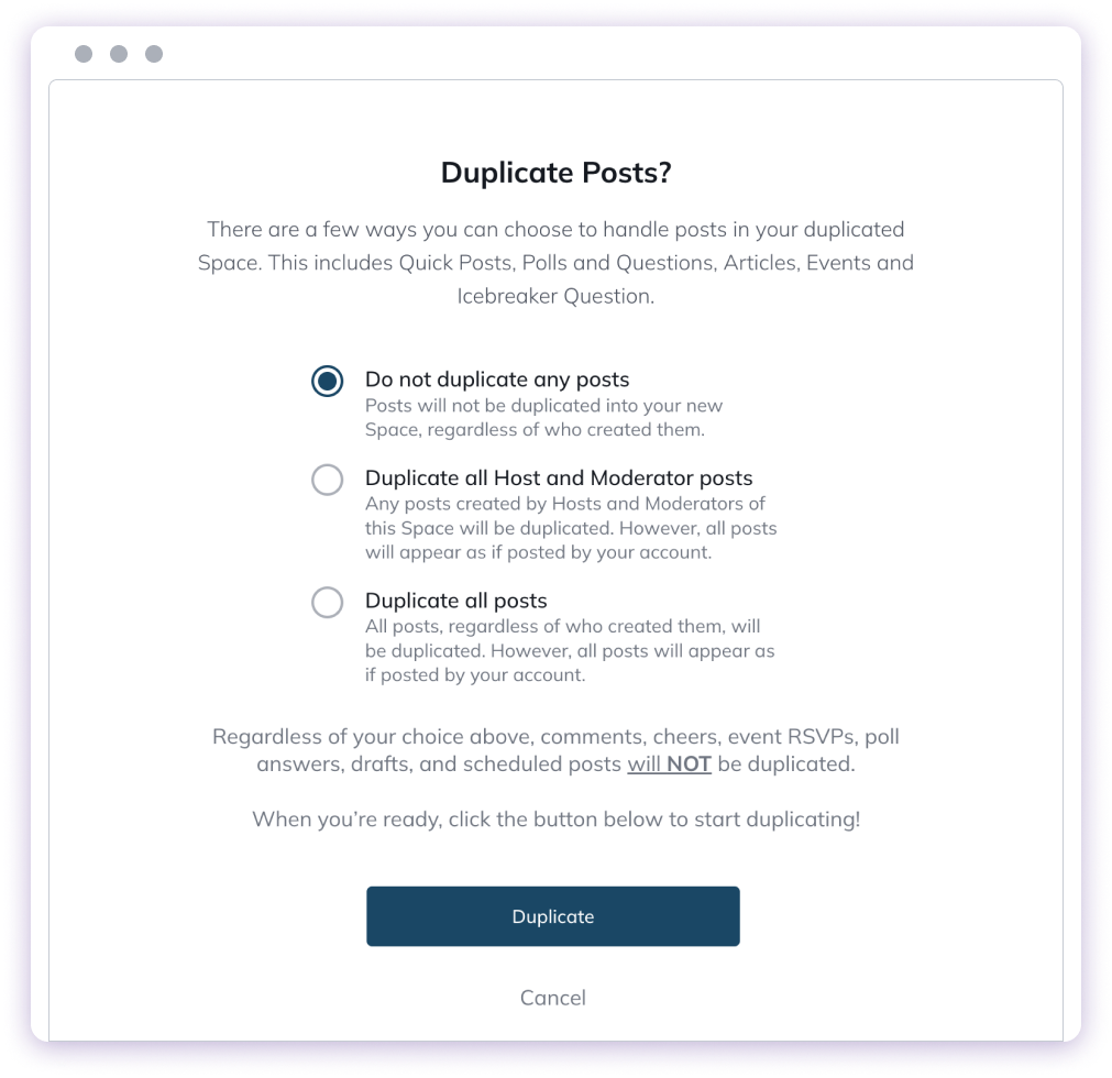 Space Basics settings