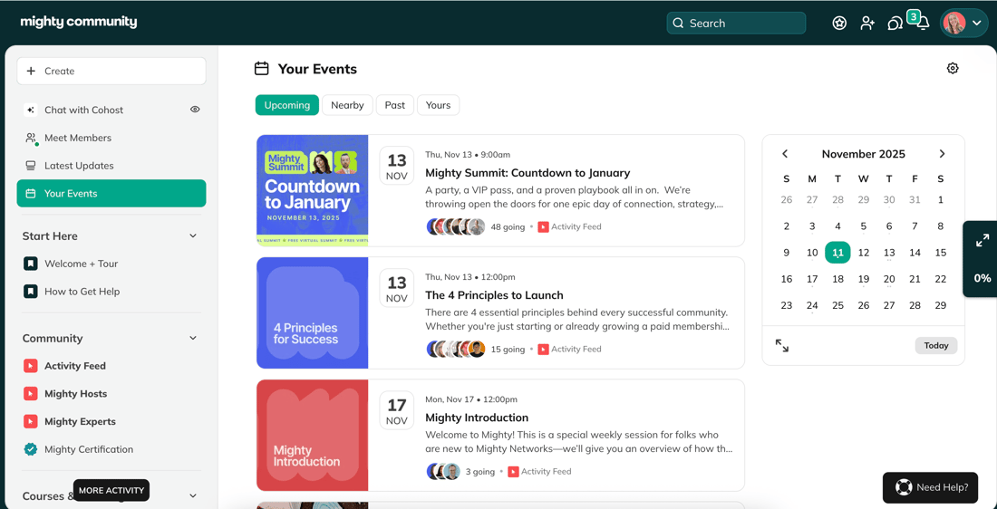 Events Listing Calendar View Is There a Calendar View for Events? - Mighty Networks Developer