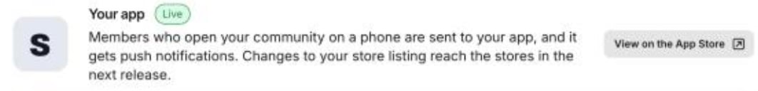 App summary at the top of the Branded Apps Overview with a Live status and a View on the App Store button