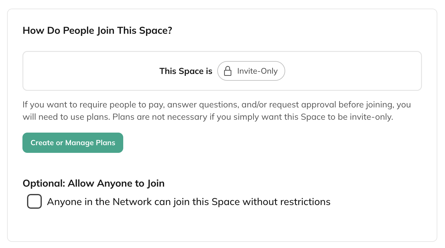 Space Privacy & Access settings for Invite-Only