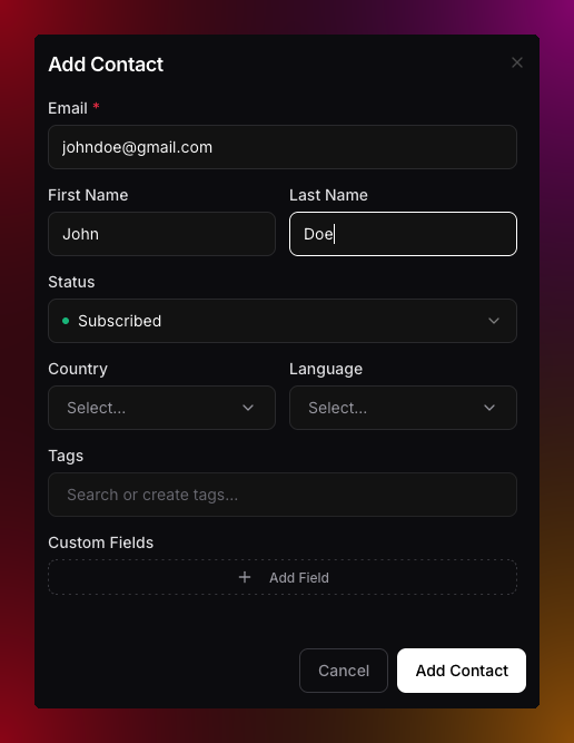 Audience Add Single Contact Audience Add Single Contact