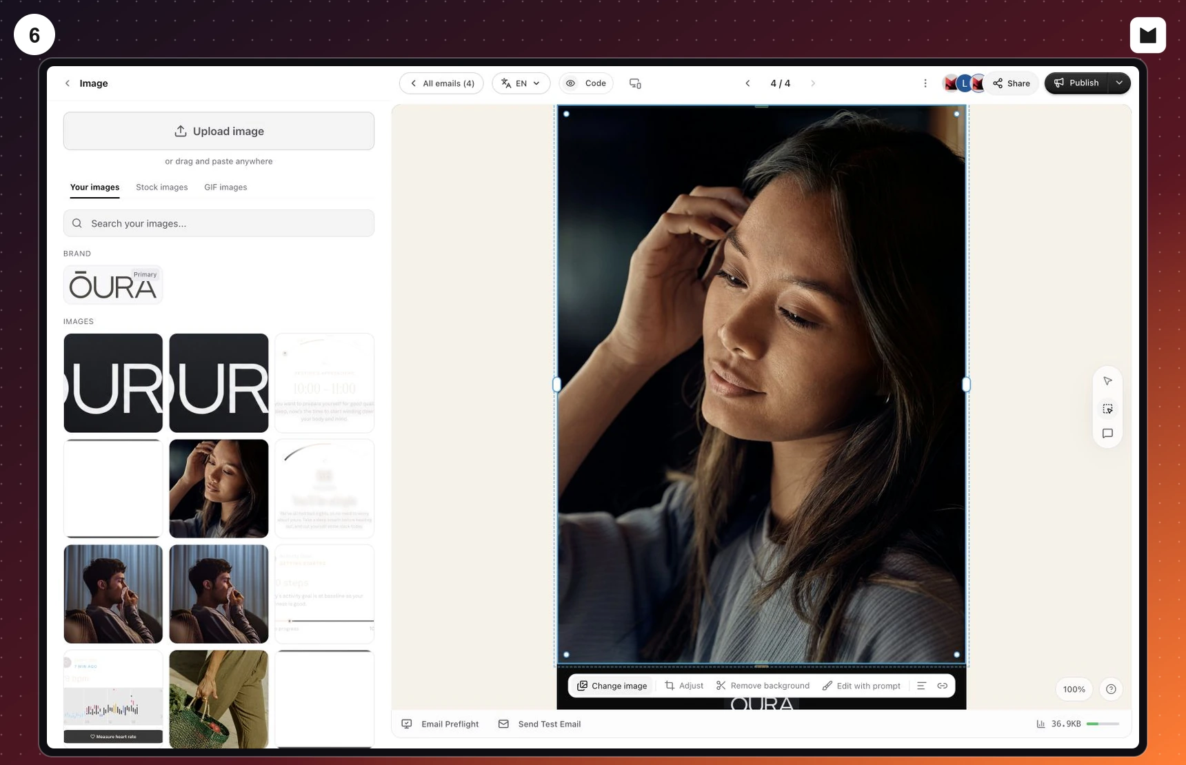 Illustration of Migma image picker with upload, Your images, Stock images, and GIF images