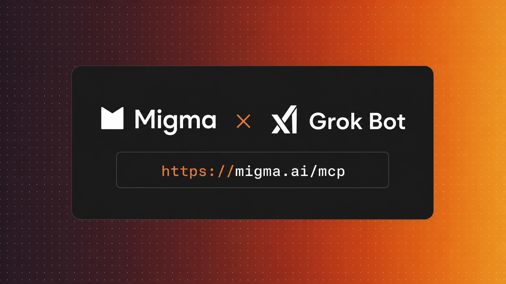 Illustration showing Migma connected to Grok Bot through the Migma Remote MCP URL