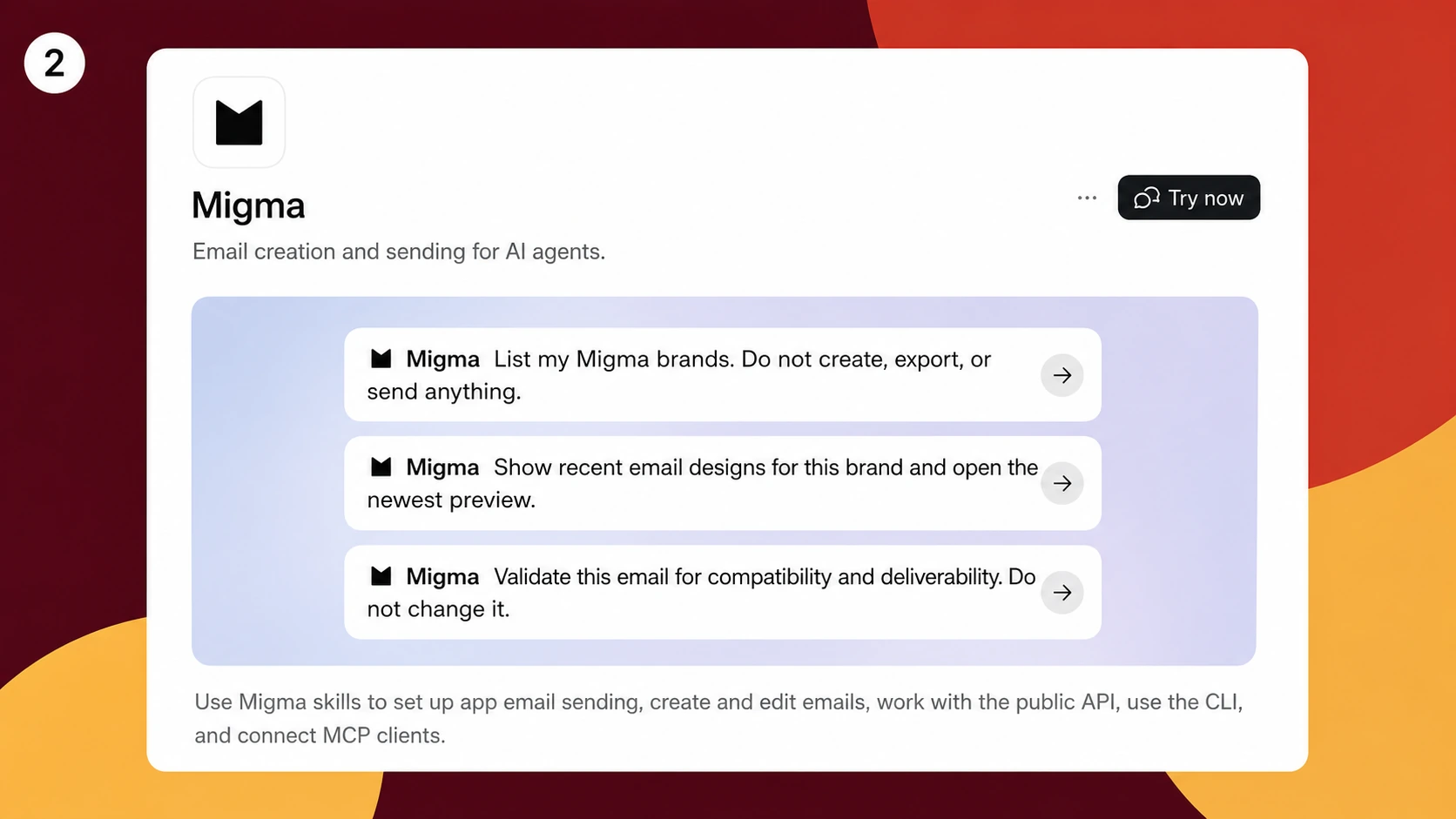 Illustration showing the Migma plugin listing and Try now button in ChatGPT