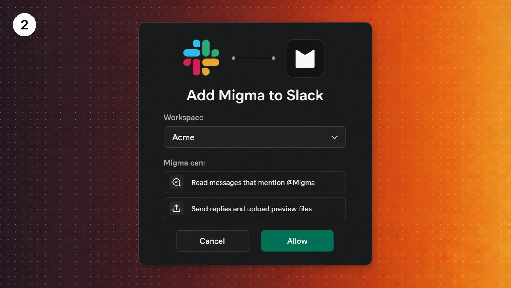 Slack permission screen for adding Migma to a workspace