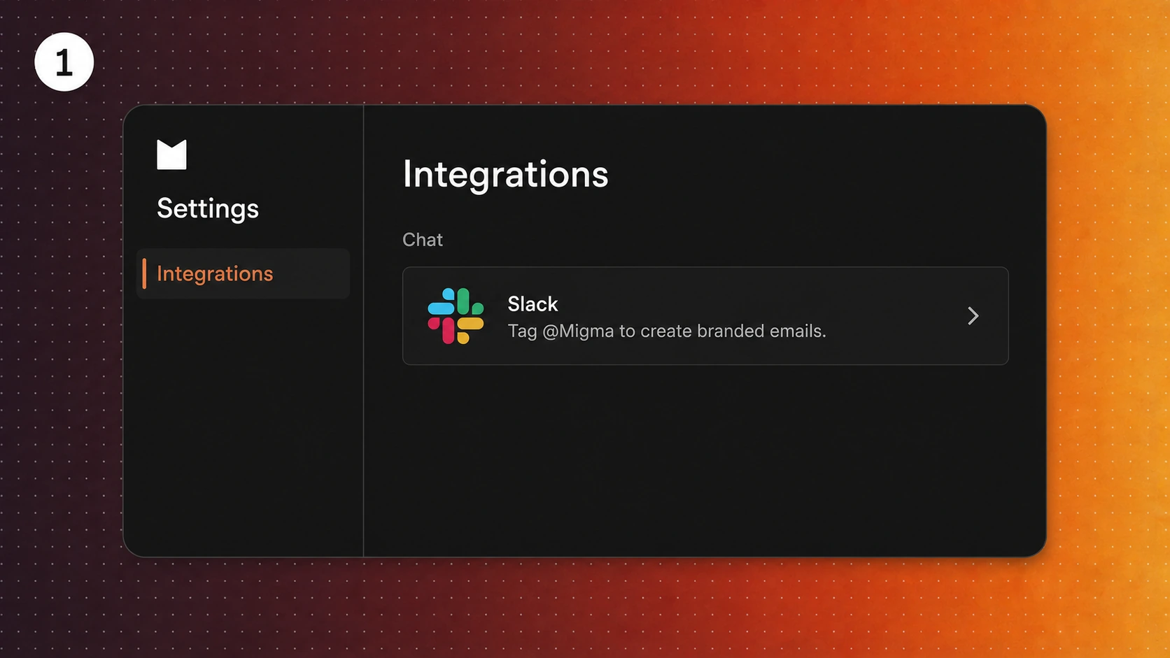 Migma Settings showing the Slack integration under Chat