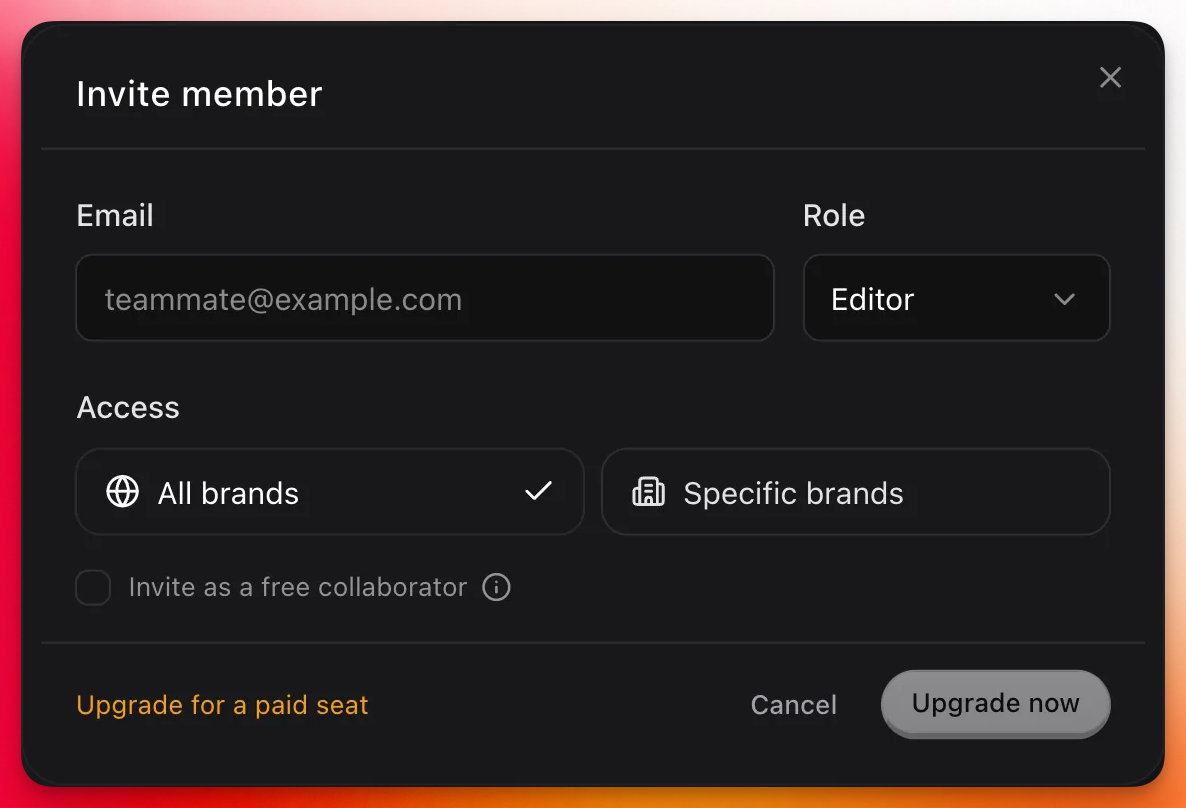 The Share panel with an email field, a role picker, and the list of people who already have access