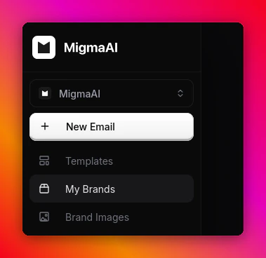 Migma sidebar with New Email highlighted