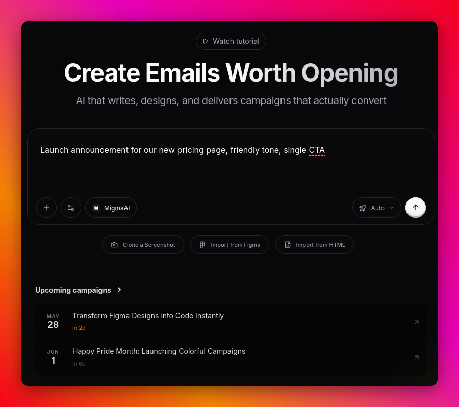 Create Emails Worth Opening prompt input with a launch announcement