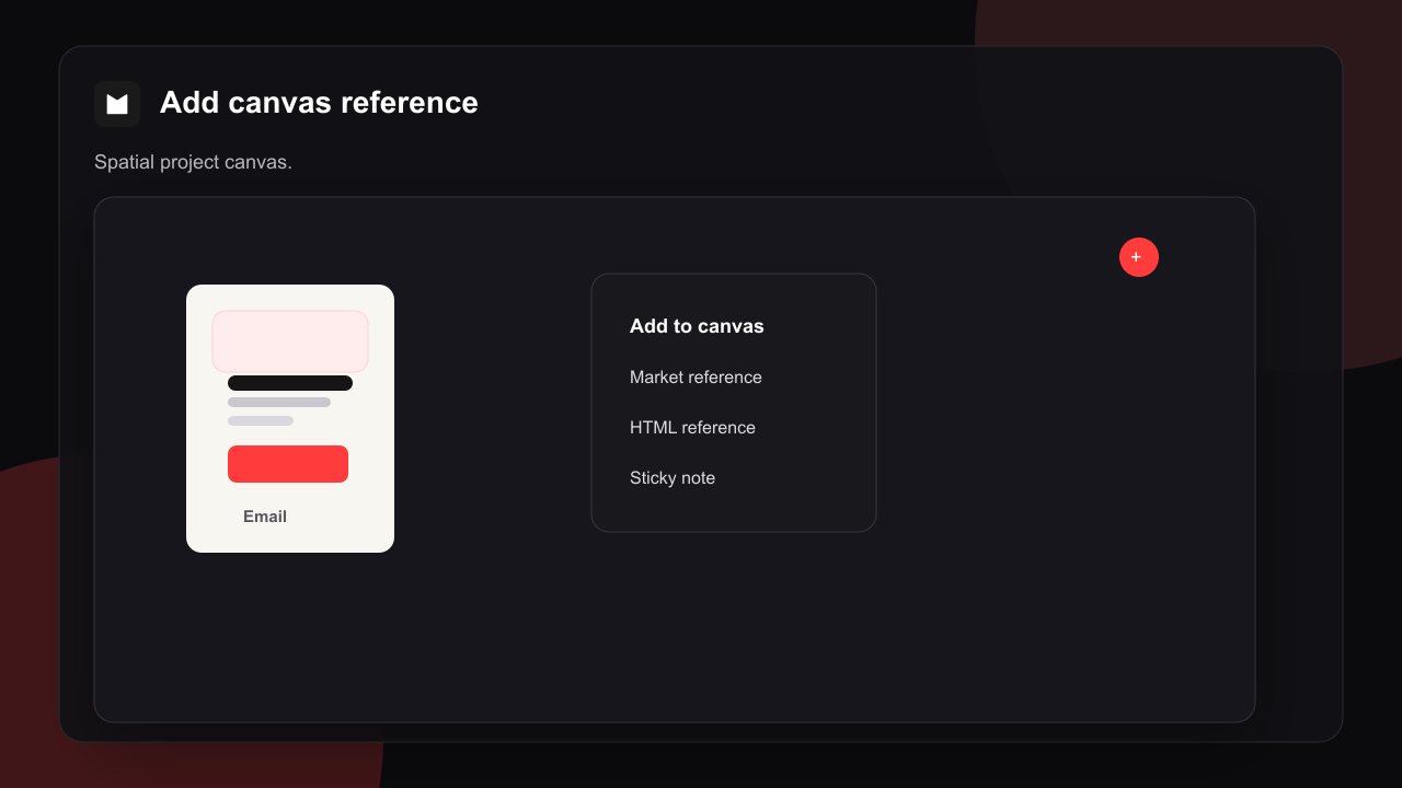 Adding a reference to the canvas The right-click canvas menu showing options to add a reference, HTML, or sticky note