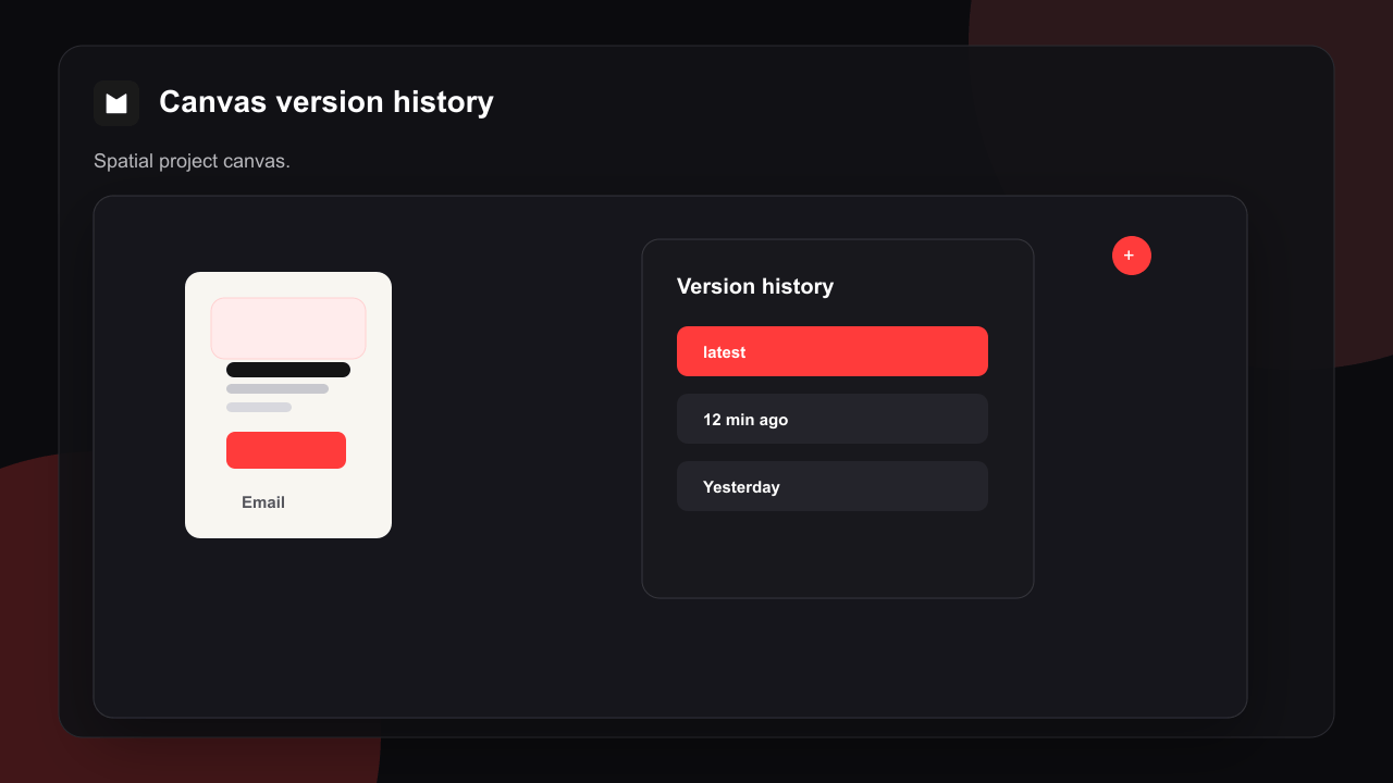 Canvas version history The canvas version history dropdown listing past versions with restore controls