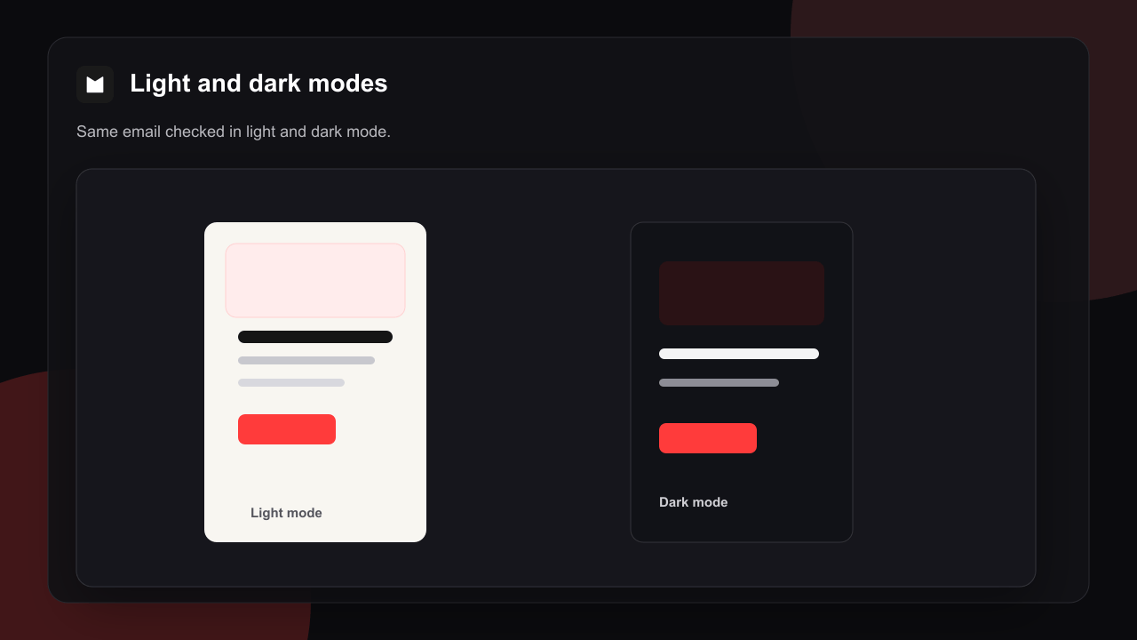 Light mode vs dark mode Same email in light mode and dark mode