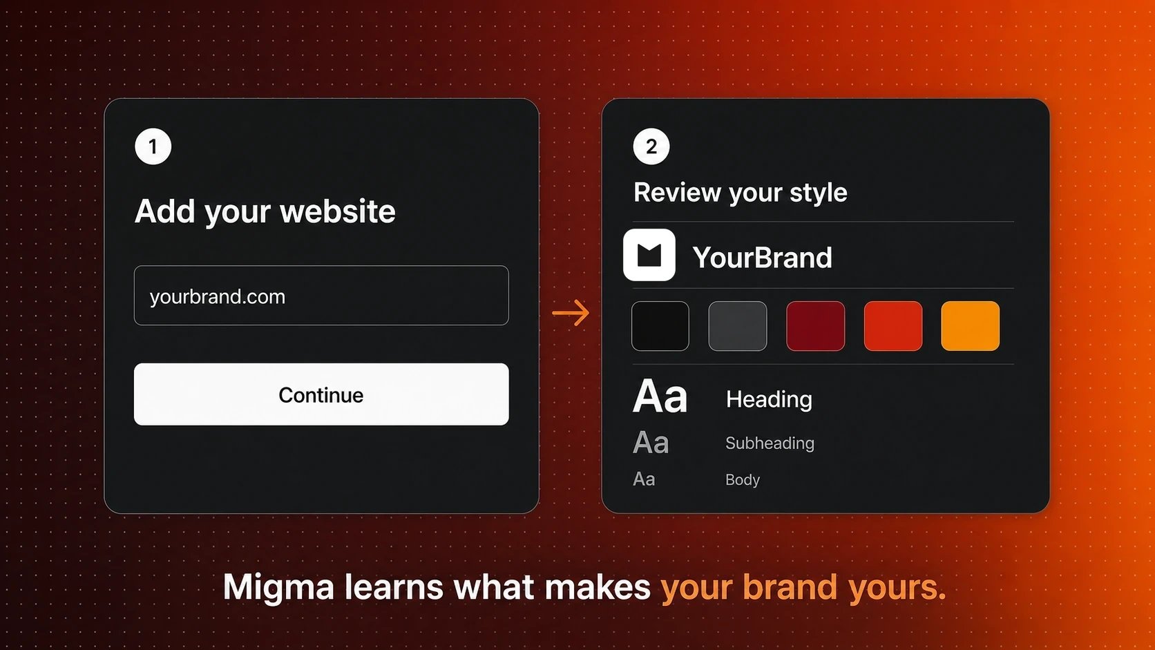Illustration showing a website added to Migma and the brand colors and type found from it