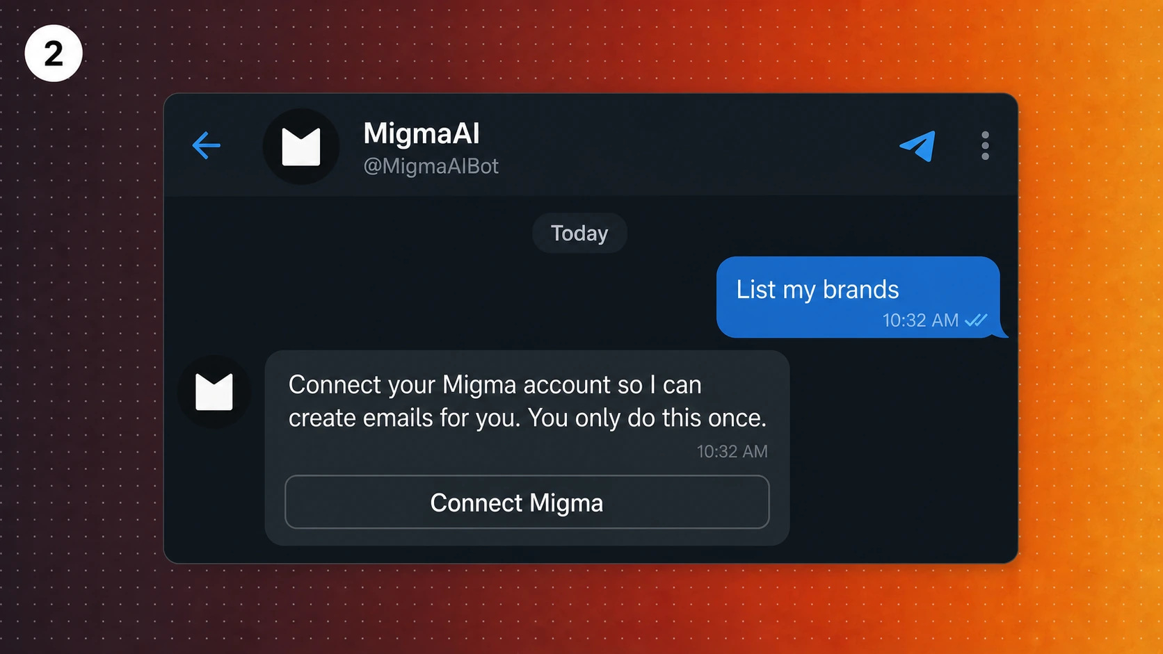 Illustration of a Telegram chat with MigmaAI and a Connect Migma button