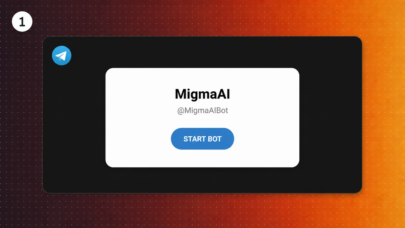 Illustration of the official MigmaAI Telegram bot profile with the @MigmaAIBot handle and Start Bot button