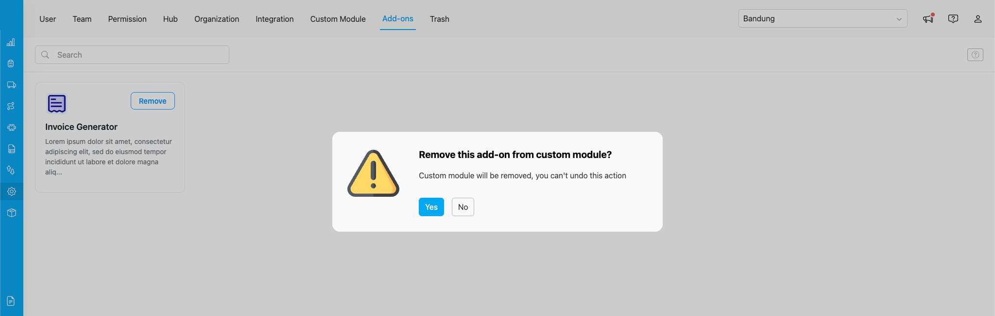 Remove add-on confirmation dialog