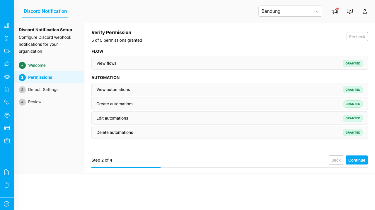 Setup wizard permissions step