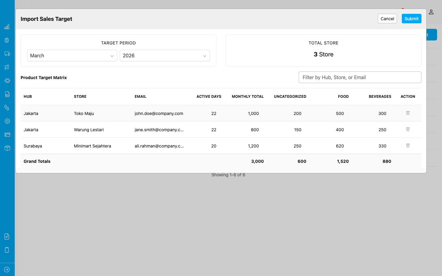 Import preview table