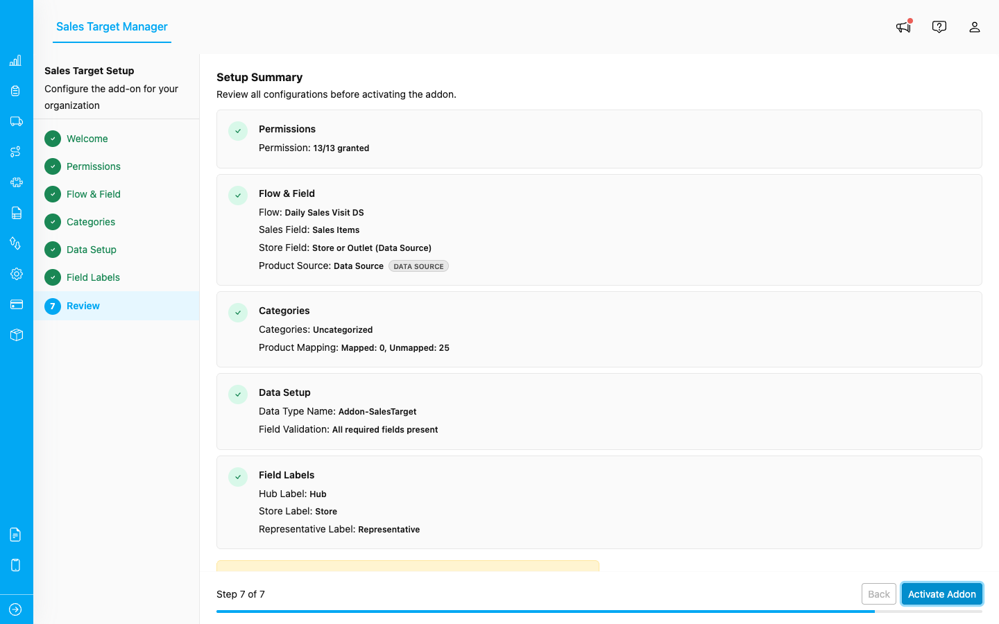 Review and activate step