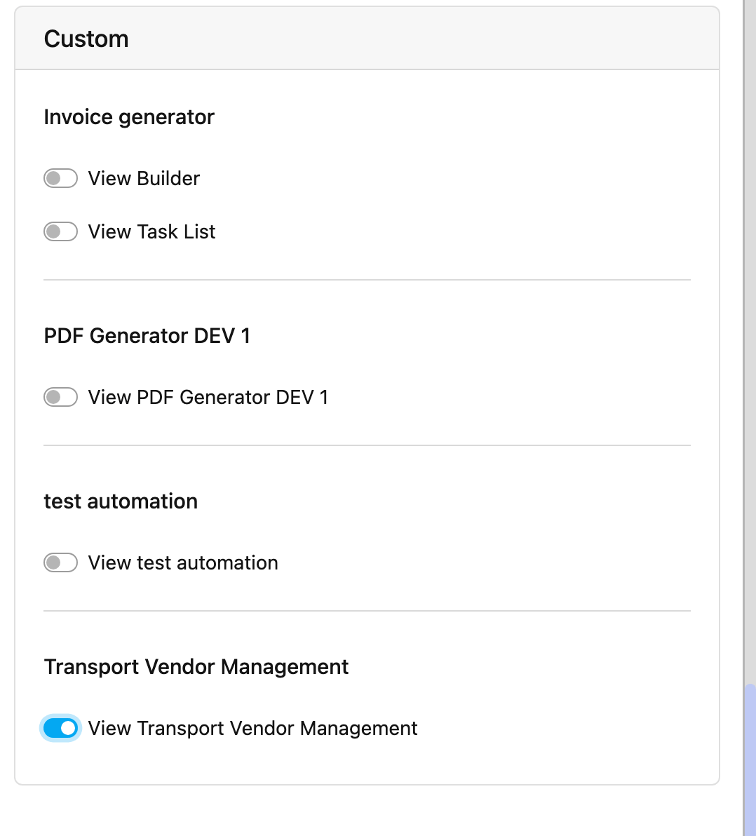 Admin Vendor role - Transport Vendor Management add-on permission